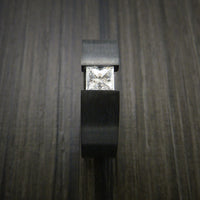 Black Titanium Ring Tension Setting Band with Princess Cut Moissanite