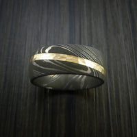 Damascus Steel Diagonal 14K Yellow Gold Ring Wedding Band Custom Made