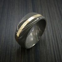 Damascus Steel Diagonal 14K Yellow Gold Ring Wedding Band Custom Made
