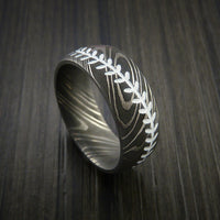 Damascus Steel Baseball Ring with Acid Wash Finish