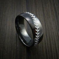 Black Zirconium Baseball Ring with Polish Finish