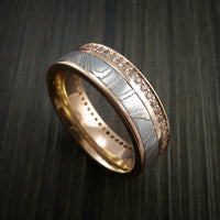 Rose Gold Eternity Band, Damascus Steel Ring with 30+ Moissanite Stones
