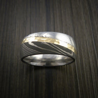 Damascus Steel Diagonal 14K Yellow Gold Ring Wedding Band Custom Made