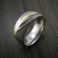 Damascus Steel Diagonal 14K Yellow Gold Ring Wedding Band Custom Made