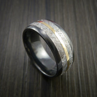 Gibeon Meteorite in Black Zirconium Band with 14K Yellow Gold Ring