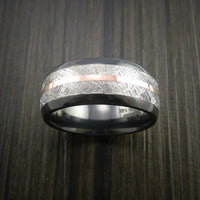Gibeon Meteorite in Black Zirconium Band with 14K Rose Gold Ring