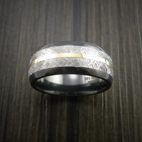 Gibeon Meteorite in Black Zirconium Band with 14K Yellow Gold Ring