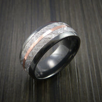 Gibeon Meteorite in Black Zirconium Band with 14K Rose Gold Ring