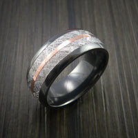 Gibeon Meteorite in Black Titanium Band with 14K Rose Gold Ring