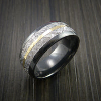 Gibeon Meteorite in Black Zirconium Band with 14K Yellow Gold Ring
