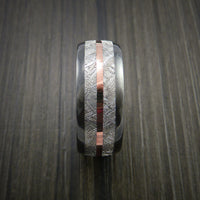 Gibeon Meteorite in Black Zirconium Band with 14K Rose Gold Ring