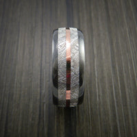 Gibeon Meteorite in Black Titanium Band with 14K Rose Gold Ring