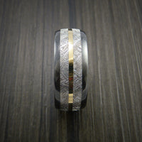 Gibeon Meteorite in Black Zirconium Band with 14K Yellow Gold Ring