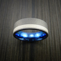 Titanium Ring with Silver Inlay Wedding Band Anodized Blue Inside Made to Any Size