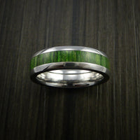 Damascus Steel Ring Inlaid with Jade Hard Wood Custom Made