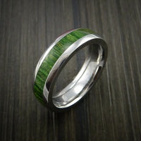 Damascus Steel Ring Inlaid with Jade Hard Wood Custom Made