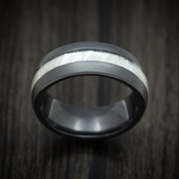 Black Zirconium Men's Ring with White Mother of Pearl Inlay Custom Made Band