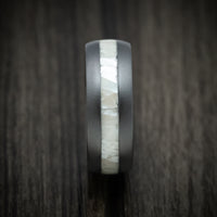 Black Zirconium Men's Ring with White Mother of Pearl Inlay Custom Made Band
