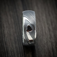 Woodgrain Kuro Damascus Steel Men's Ring with White Mother of Pearl Sleeve Custom Made Band