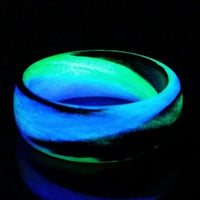 Carbon Fiber Men's Ring with Purple and Green Glow Marbled Design