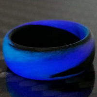 Carbon Fiber Men's Ring with Purple and Blue Glow Marbled Design