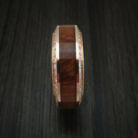 Rose Gold Men's Ring With Wood Inlay And Eternity Set Diamonds Custom Made Band