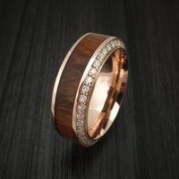 Rose Gold Men's Ring With Wood Inlay And Eternity Set Diamonds Custom Made Band