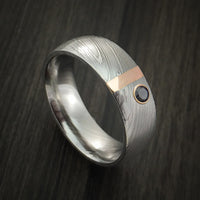 Damascus Steel with 14K Gold and Black Diamond Custom Made Band