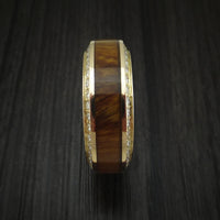 Yellow Gold Men's Ring With Wood Inlay And Eternity Set Diamonds Custom Made Band