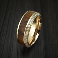Yellow Gold Men's Ring With Wood Inlay And Eternity Set Diamonds Custom Made Band