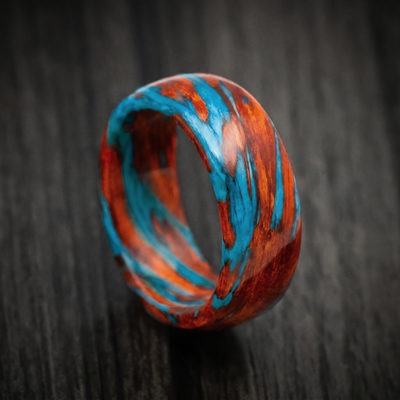 Marbled Wood with Bloodwood and Blue Maple Custom Made Men's Ring