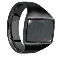 Medium Rectangle signet ring (16x11.5mm) in Zirconium, with a Wide style band, a Blood Stone inlay.