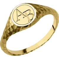 Small Circle signet ring (10mm) in 14K Yellow Gold, with a Thin style band, a 14K Yellow Gold inlay and a Book Antiqua 2 engraving.
