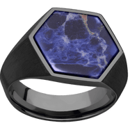 Large Hexagon signet ring (18.5x16mm) in Zirconium, with a Wide style band, a Sodalite inlay.
