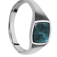 Small Cushion signet ring (10x10mm) in Cobalt Chrome, with a Thin style band, a Washington Blue Jade inlay.