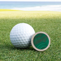 Silver with Malachite and Diamond Premium Golf Ball Marker