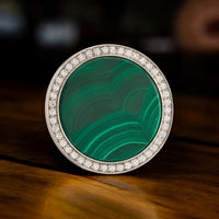 Silver with Malachite and Diamond Premium Golf Ball Marker