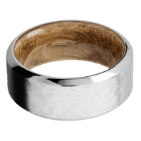14K White Gold + Hammer , Polish Finish + Whiskey Barrel