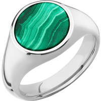 Medium Circle signet ring (14mm) in Palladium Silver, with a Wide style band, a Malachite inlay.