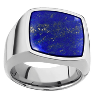 Large Cushion signet ring (18x18mm) in Titanium, with a Wide style band, a Lapis inlay.
