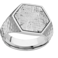 Large Hexagon signet ring (18.5x16mm) in Palladium Silver, with a Wide style band, a Meteorite inlay.