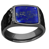 Medium Cushion signet ring (14x14mm) in Zirconium, with a Wide style band, a Lapis inlay.