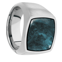 Large Cushion signet ring (18x18mm) in Titanium, with a Wide style band, a Washington Blue Jade inlay.