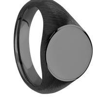 Medium Circle signet ring (14mm) in Zirconium, with a Wide style band.