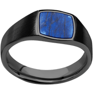 Small Cushion signet ring (10x10mm) in Zirconium, with a Wide style band, a Labradorite inlay.