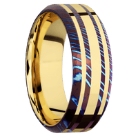 Titanium Damascus + Polish , Polish Finish + 14K Yellow Gold