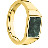 Small Horizontal Rectangle signet ring (12x9mm) in 14K Yellow Gold, with a Wide style band, an Aventurine inlay.