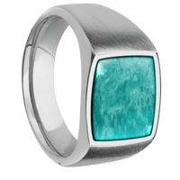 Medium Cushion signet ring (14x14mm) in Titanium, with a Wide style band, an Amazonite inlay.