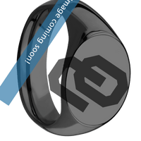 Medium Horizontal Oval signet ring (16x13mm) in Zirconium, with a Wide style band and an Oklahoma OU engraving.