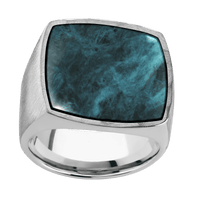 Extra Large Cushion signet ring (22x22mm) in Cobalt Chrome, with a Wide style band, a Washington Blue Jade inlay.